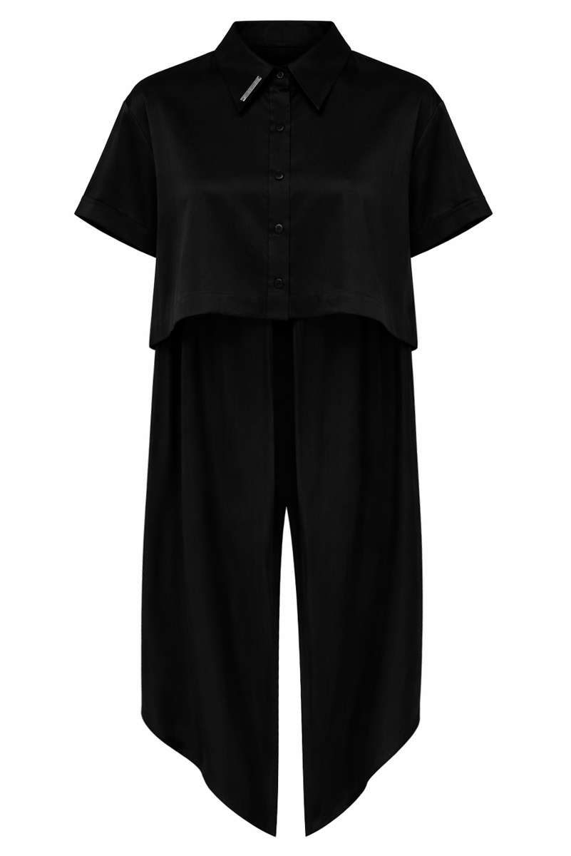 Black short-sleeve shirt with a long back photo